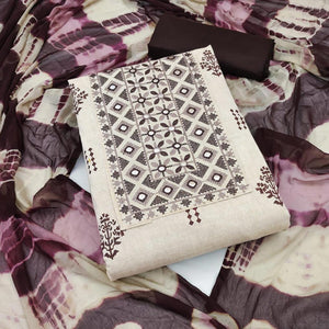 Chikoo & Brown Printed Cotton Dress Material