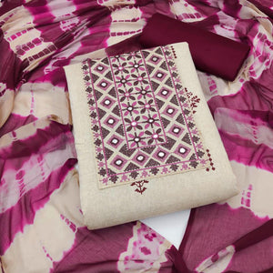 Chikoo & Wine Printed Cotton Dress Material