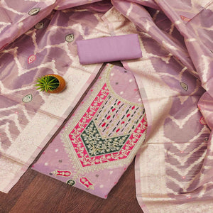 Lavender Sequins Embroidered With Woven Chanderi Silk Dress Material
