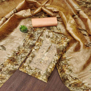 Brown Printed Cotton Silk Dress Material