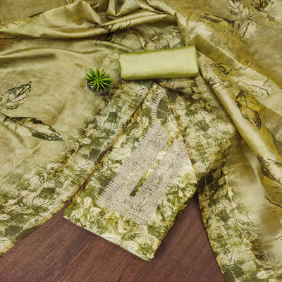 green-printed-cotton-silk-dress-material
