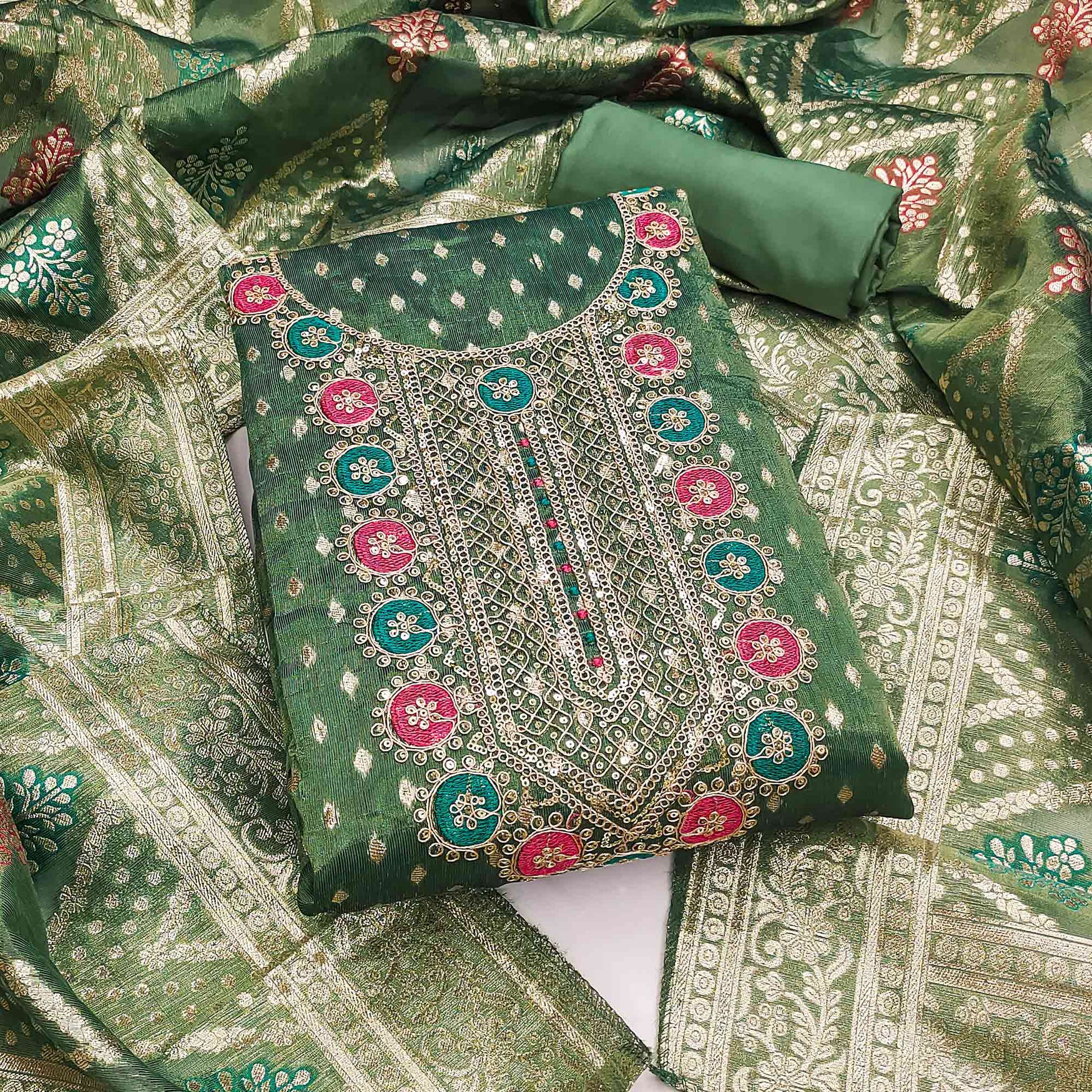 green-woven-with-sequins-work-jacquard-dress-material