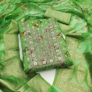 green-floral-print-with-zari-woven-cotton-silk-dress-material