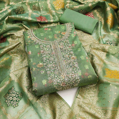 green-floral-print-with-zari-woven-cotton-silk-dress-material-1