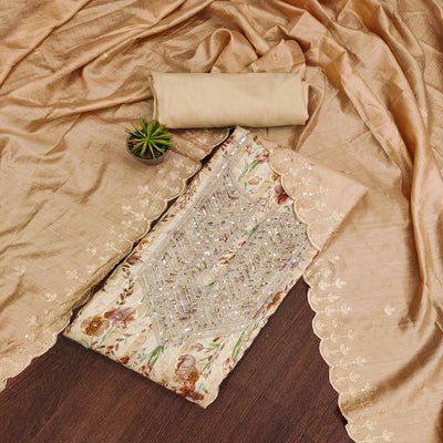Chikoo Floral Printed Pure Cotton Dress Material