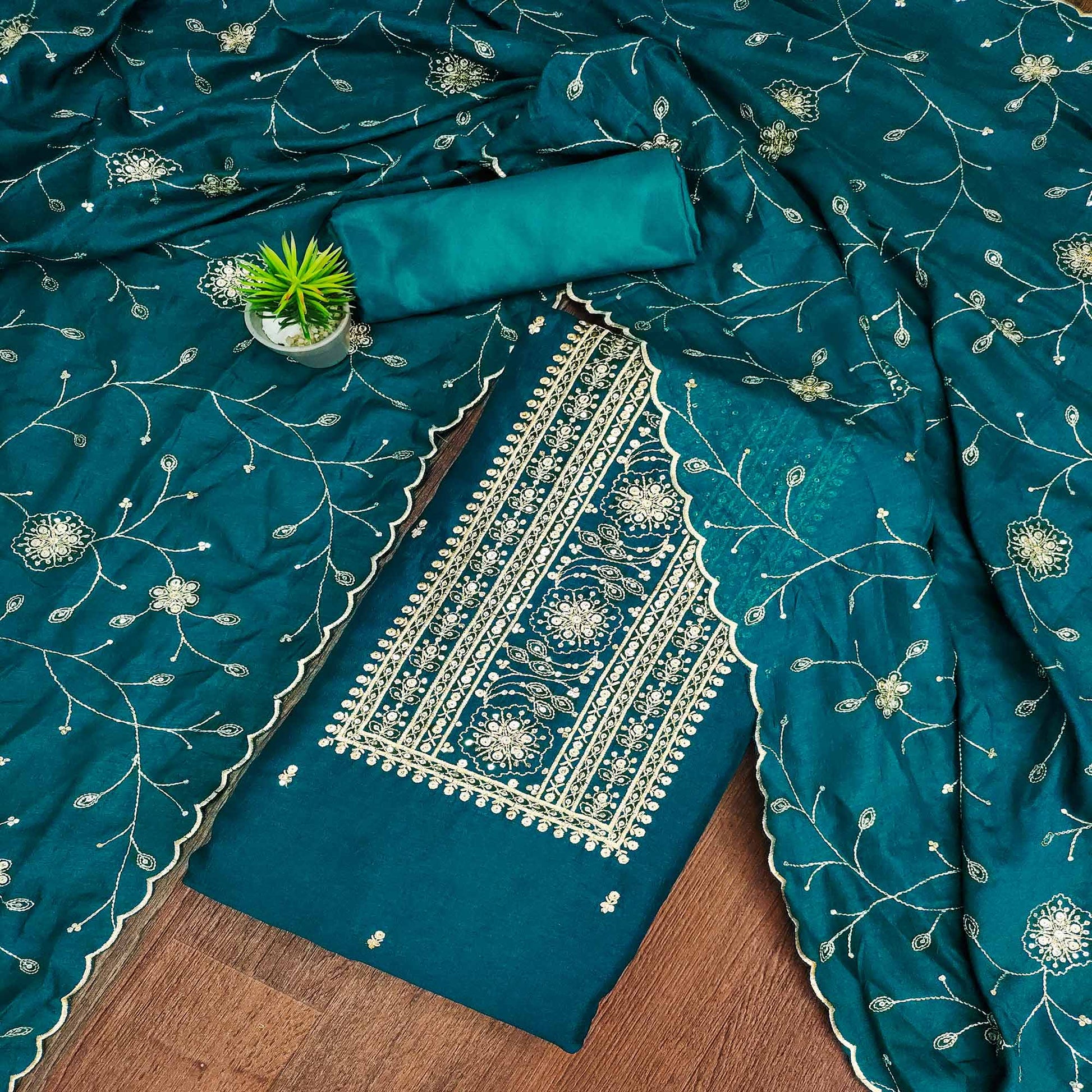 Morpich Sequins Embroidered Chinon Dress Material