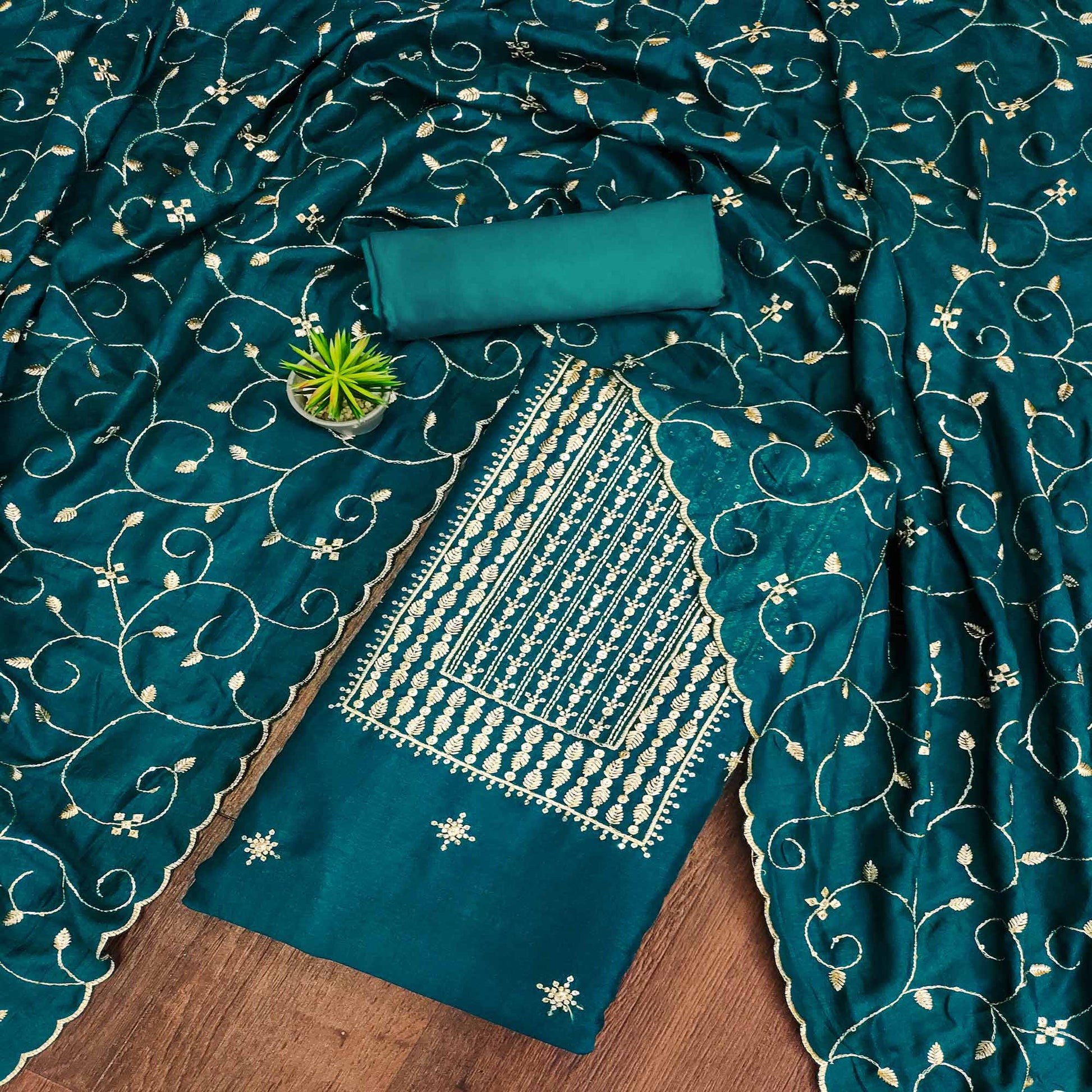 Morpich Sequins Embroidered Chinon Dress Material