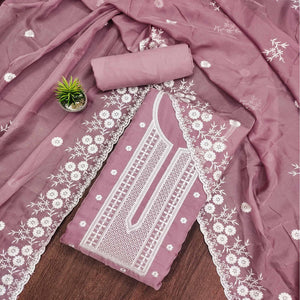 Mauve  Floral Embroidered Chanderi Dress Material