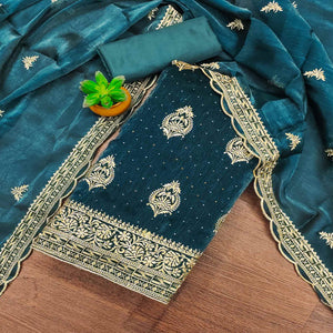 Morpich Floral Embroidery With Stonework Mulberry Silk Dress Material