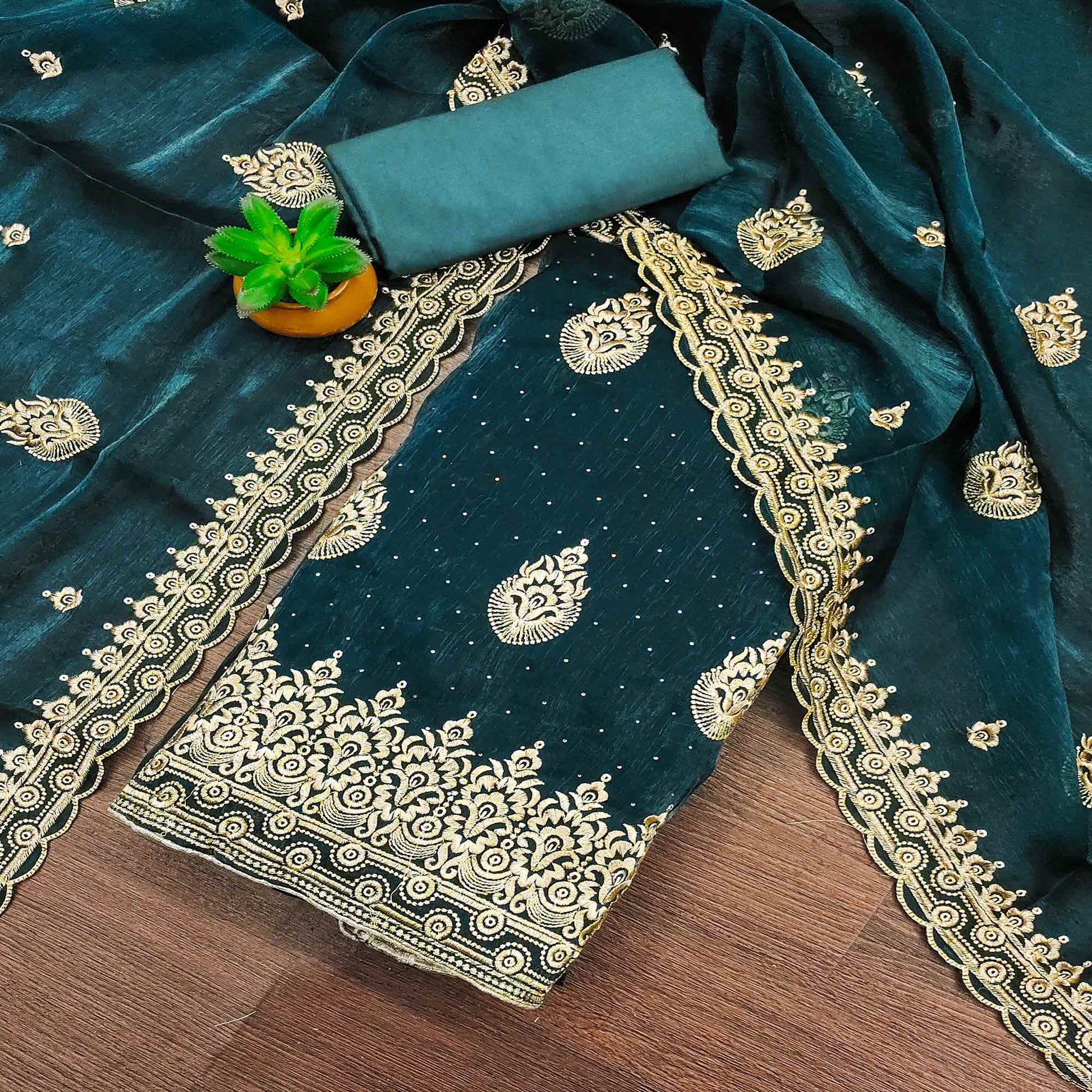 Morpich Embroidery With Stonework Mulberry Dress Material