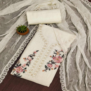 Cream Floral Sequins Embroidered Georgette Dress Material