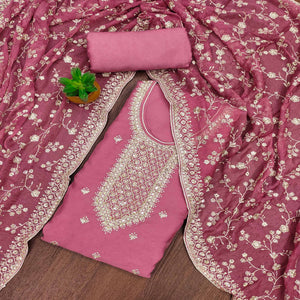Dusty Pink Embroidered Organza Dress Material