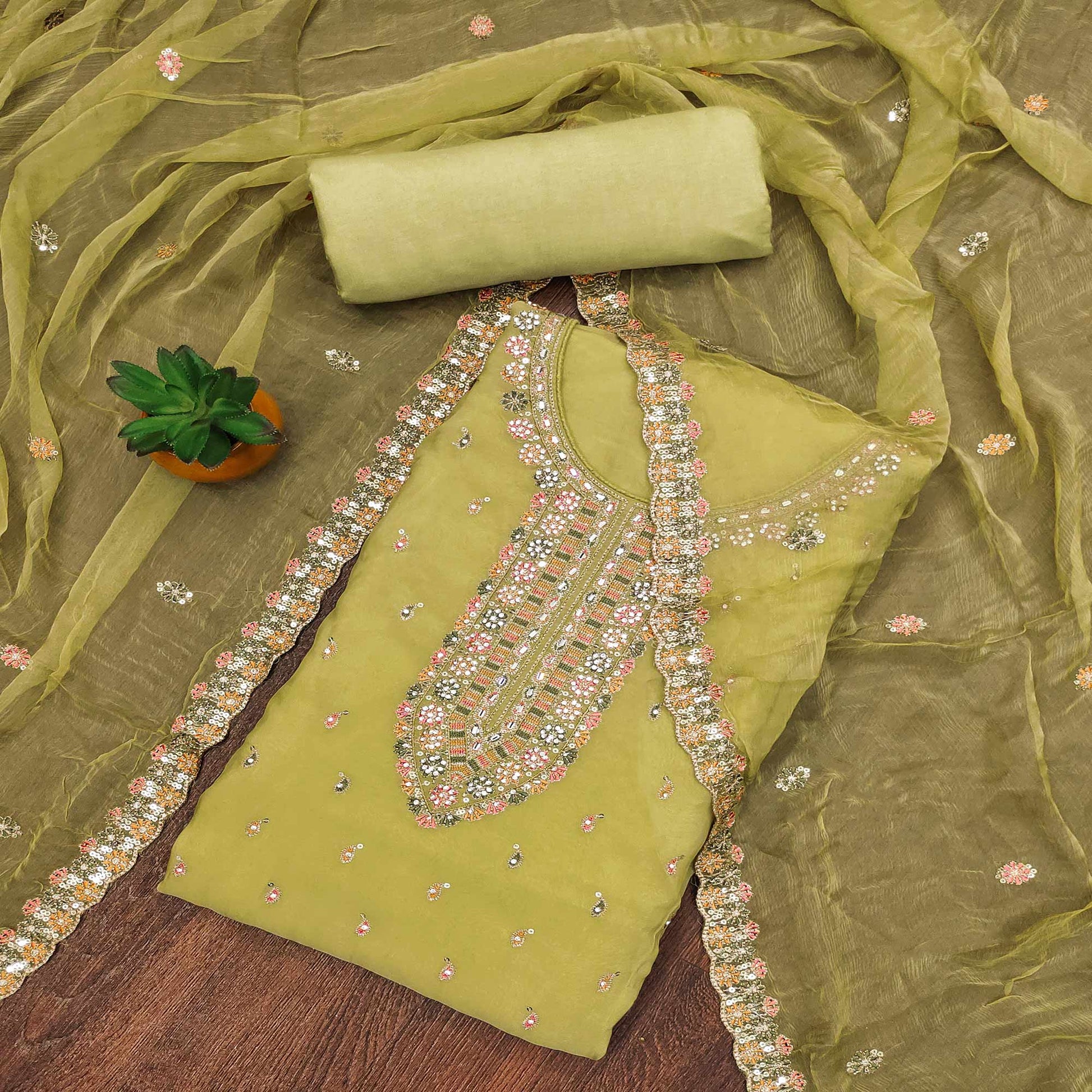 green-sequins-embroidered-with-mirror-work-organza-dress-material