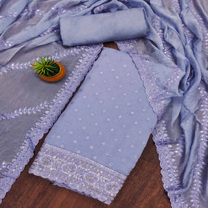 Lavender Floral Sequins Embroidered Cotton Silk Dress Material
