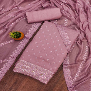 Mauve Floral Sequins Embroidered Cotton Silk Dress Material