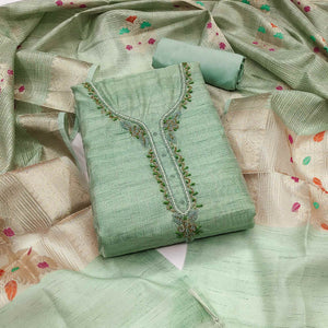 green-woven-with-handwork-tissue-dress-material