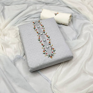 Grey Printed Pure Cotton Dress Material