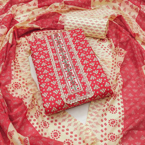 Gajari Red Printed With Embroidery Pure Cotton Dress Material