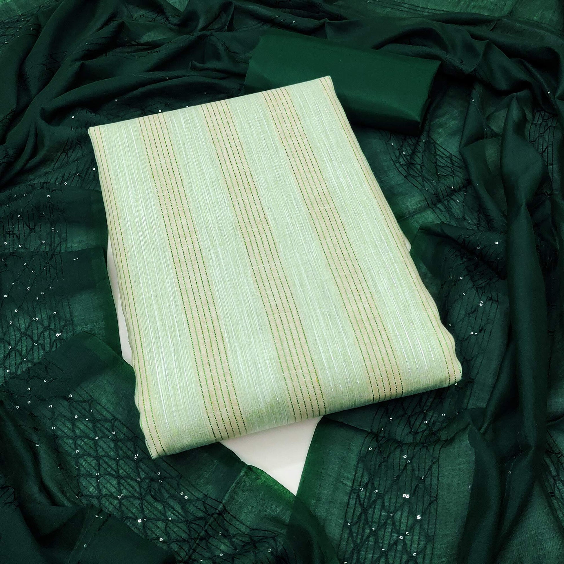 green-striped-woven-pure-cotton-dress-material
