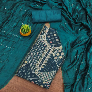 Morpich Foil Printed With Handwork Embroidered Pure Cotton Dress Material