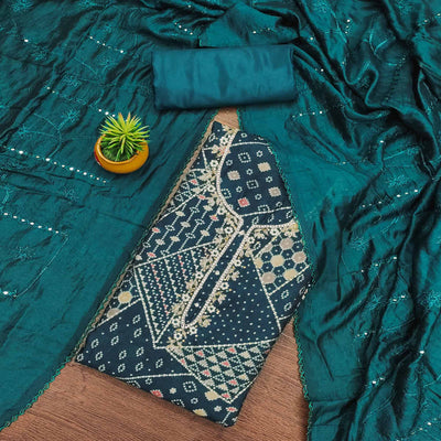 Morpich Foil Printed With Handwork Embroidered Pure Cotton Dress Material
