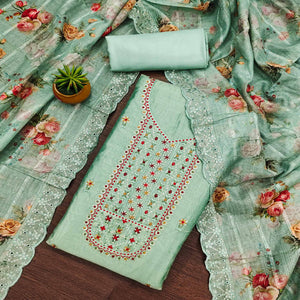 Mint Green Floral Sequins Embroidered Chanderi Dress Material
