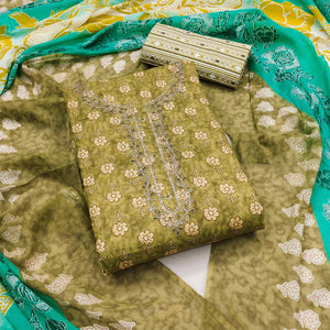 Mehendi Green Floral Printed Pure Cotton Dress Material