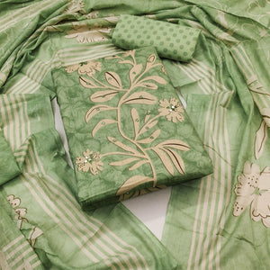 green-floral-printed-mirror-work-pure-cotton-dress-material-1