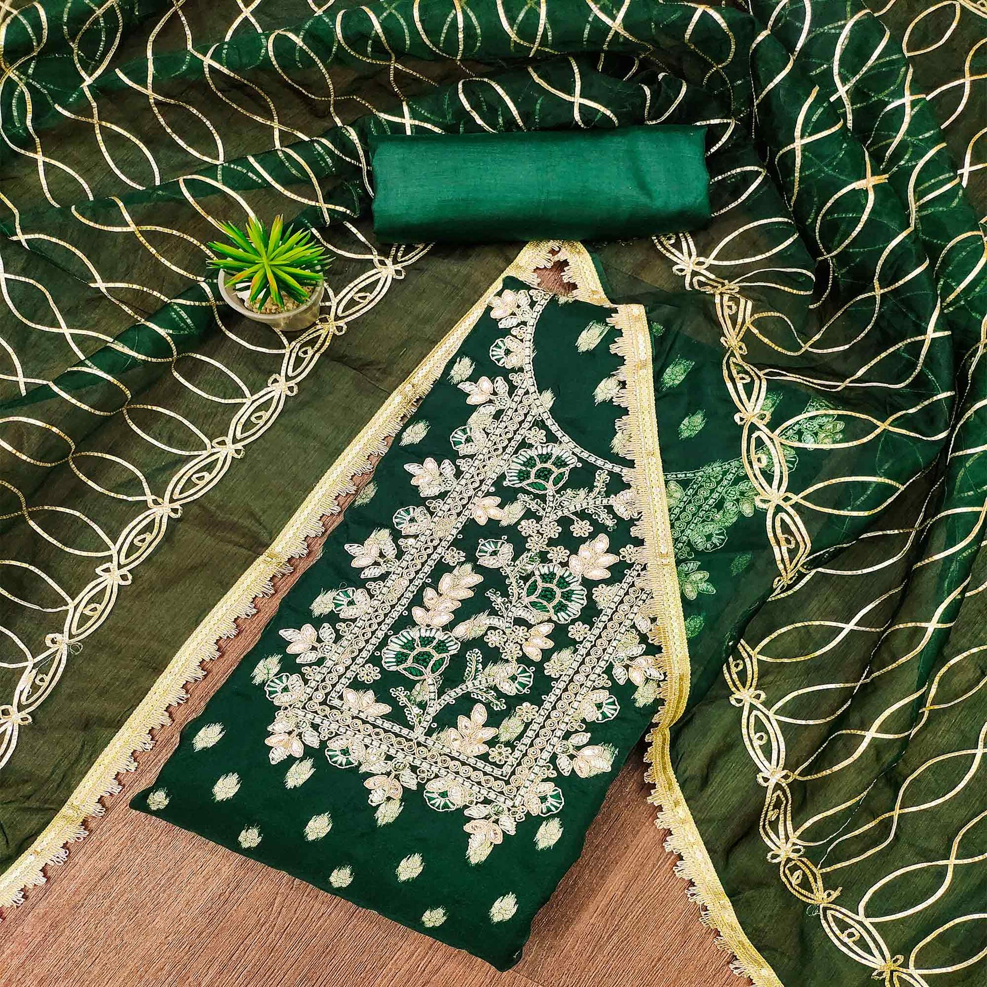 green-floral-woven-organza-dress-material