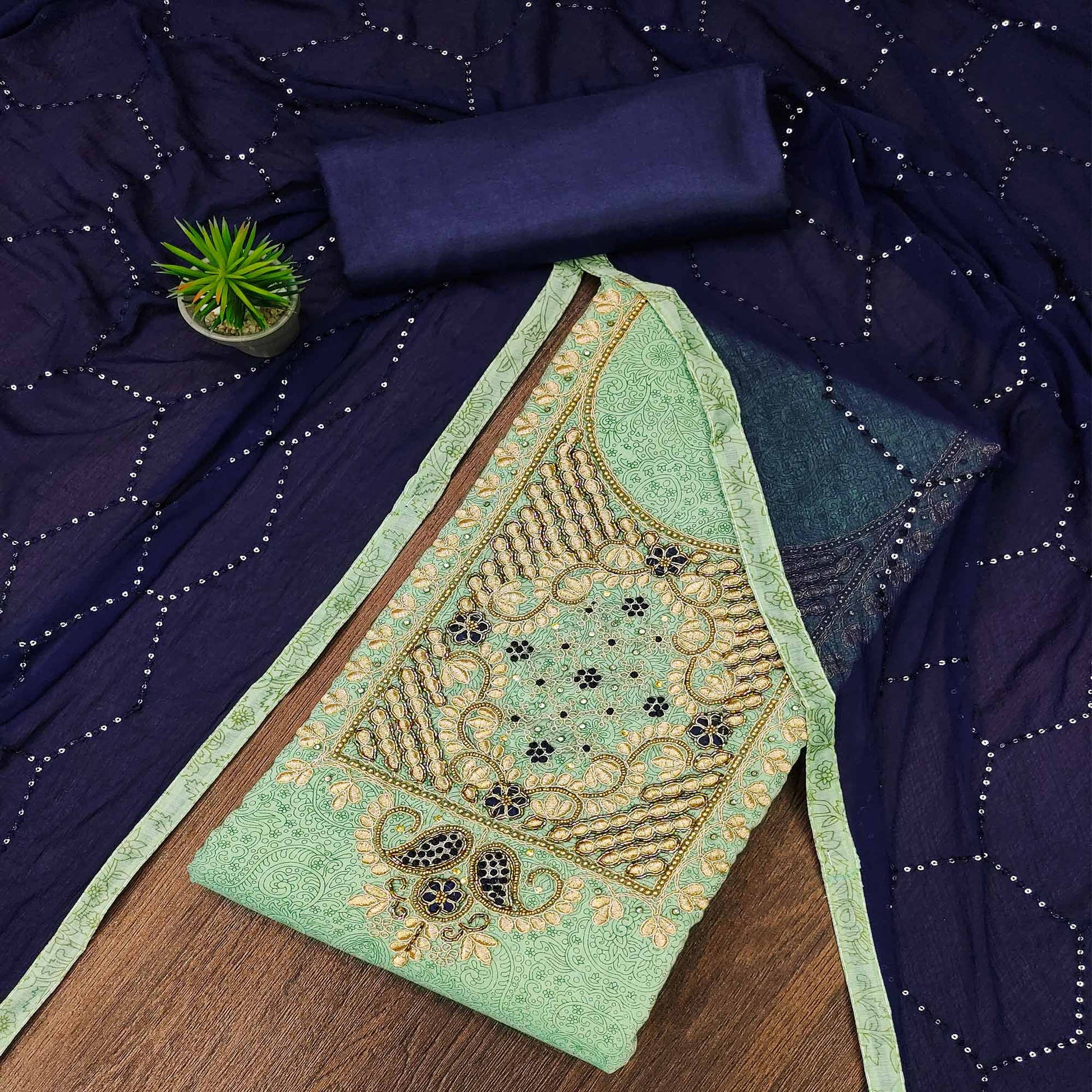 green-floral-printed-chanderi-dress-material-1