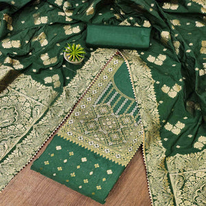 green-woven-cotton-silk-dress-material