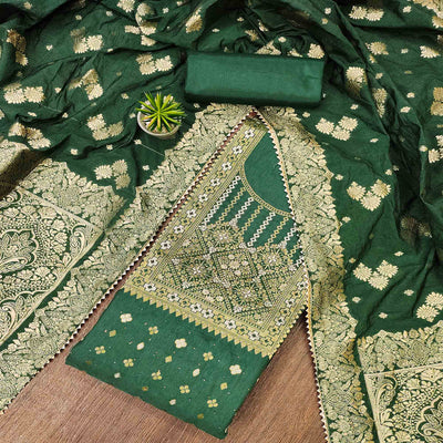 green-woven-cotton-silk-dress-material