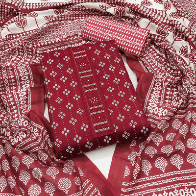 Maroon Floral Printed Pure Cotton Dress Material