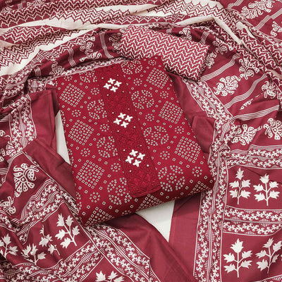 Maroon Floral Printed Pure Cotton Dress Material