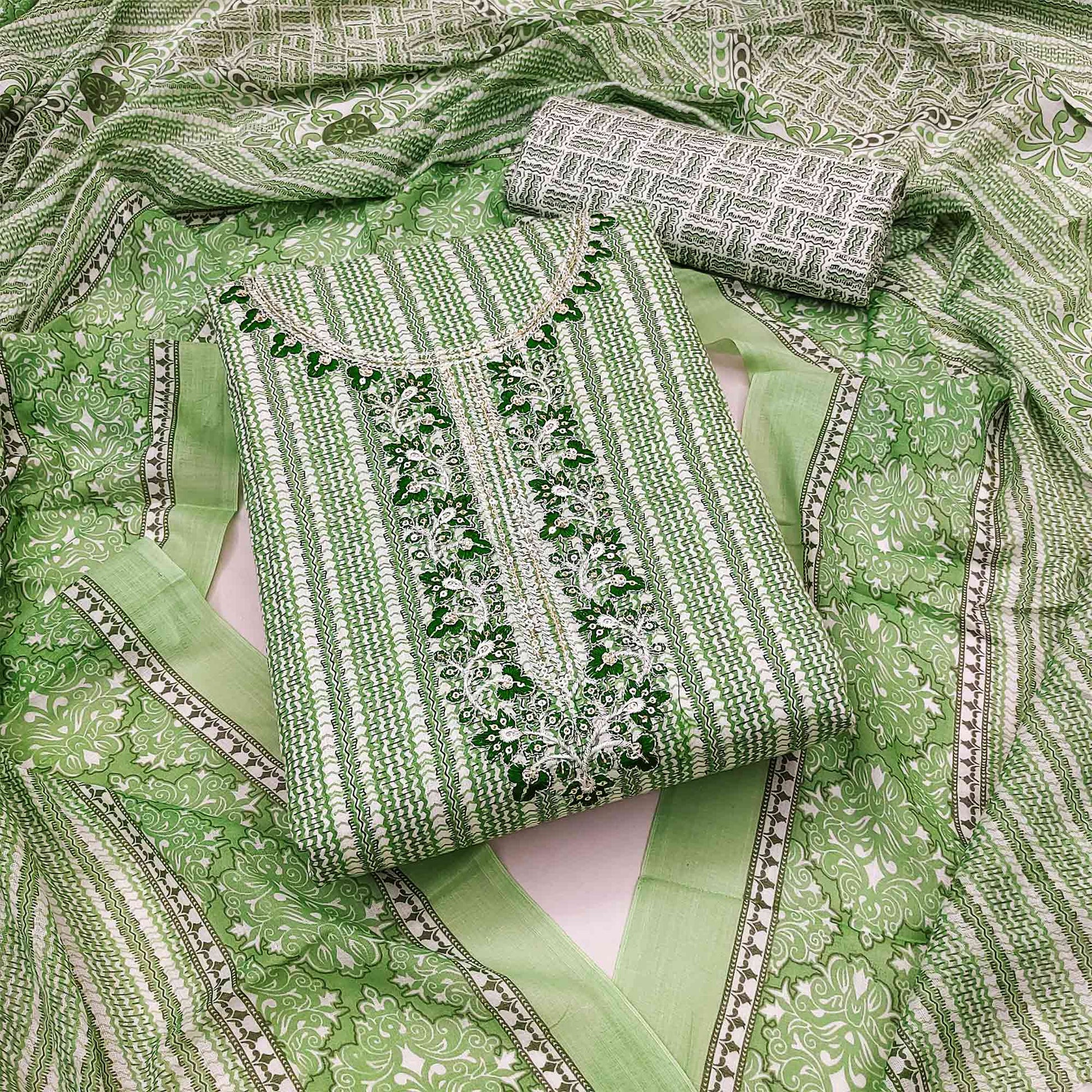green-striped-printed-pure-cotton-dress-material