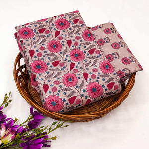 Brown Floral Printed Pure Cotton Dress Material
