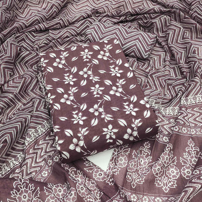 Dark Mauve Floral Printed Pure Cotton Dress Material