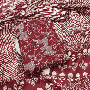 Maroon Floral Printed Pure Cotton Dress Material