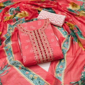 Gajri Pink Floral Printed Pure Cotton Dress Material