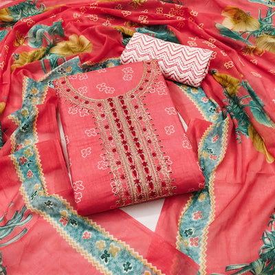 Gajri Pink Floral Printed Pure Cotton Dress Material