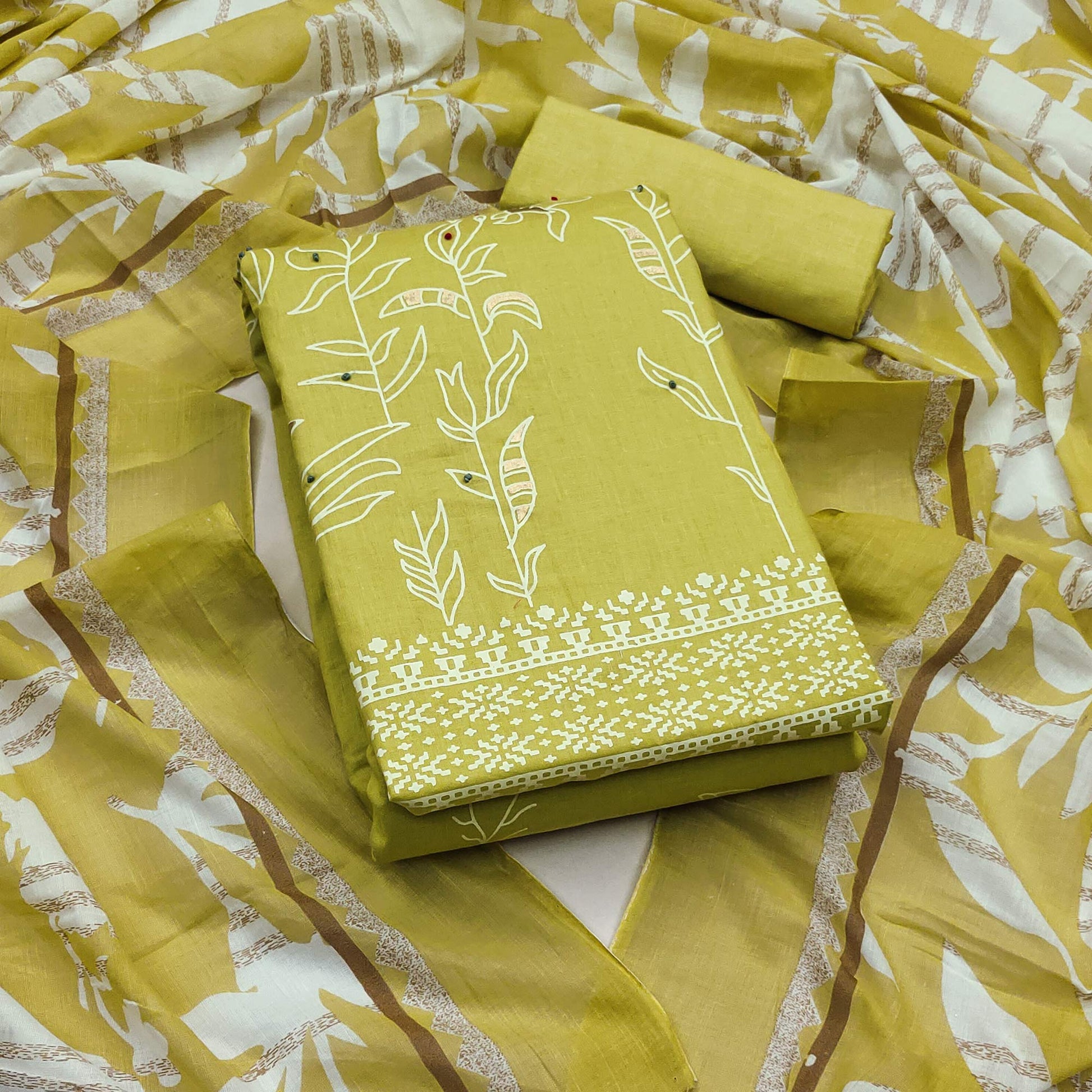 green-floral-foil-printed-pure-cotton-dress-material-1