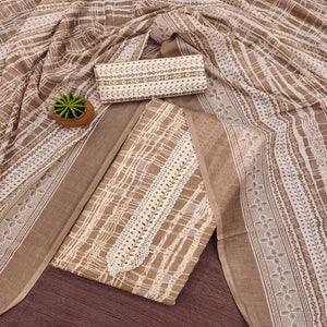 Brown Printed Pure Cotton Dress Material