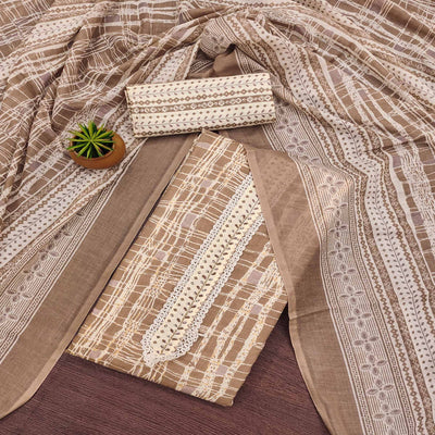 Brown Printed Pure Cotton Dress Material