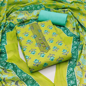 Lemon Green Floral Printed Pure Cotton Dress Material