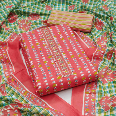 Gajri Pink Printed Pure Cotton Dress Material