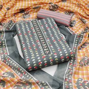 Grey Printed Pure Cotton Dress Material