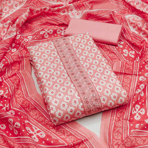 Gajri Pink Printed Pure Cotton Dress Material
