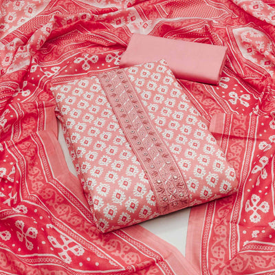 Gajri Pink Printed Pure Cotton Dress Material