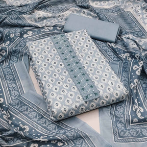 Grey Printed Pure Cotton Dress Material