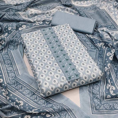 Grey Printed Pure Cotton Dress Material
